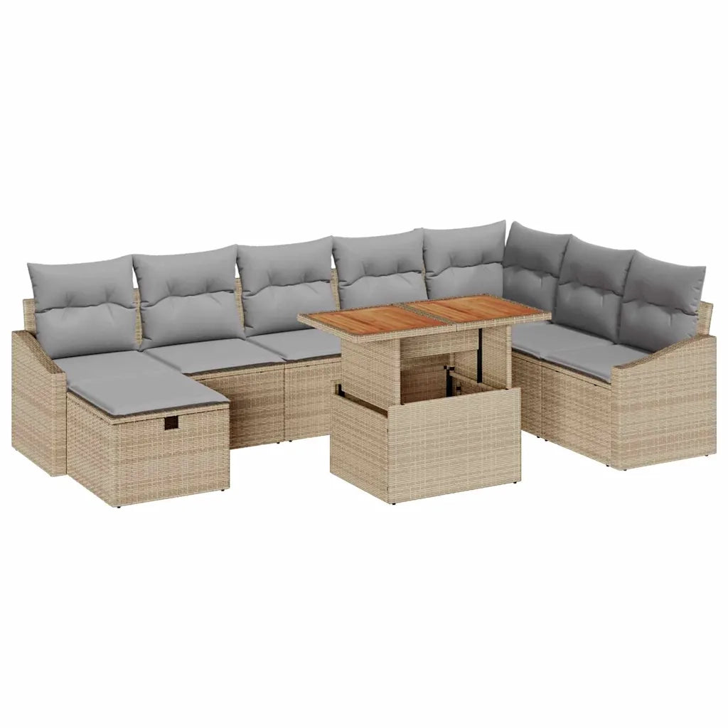 Set Divano da Giardino 9 pcs Beige polyrattan 3361371