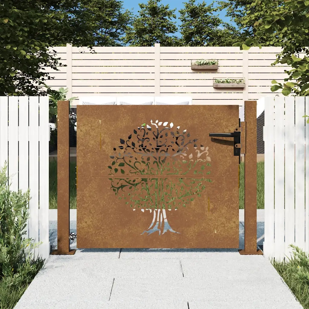 Cancello da giardino 100x75 cm in acciaio Corten con design ad albero 153214