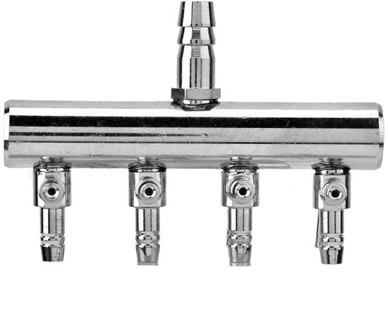 Regolatore di Pressione dell'Aria 4 Vie - Acciaio Inossidabile - Regolabile - Valvola dell'Aria - Adattatore di Sonda 8mm/4mm - Regolazione Precisa del Volume dell'Aria