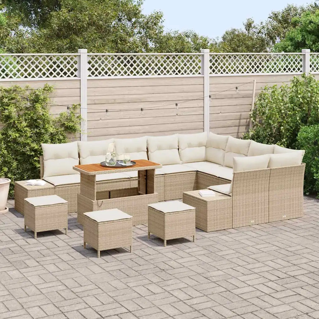 Set Divano da Giardino con cuscino 13 pcs Beige Poly Rattan