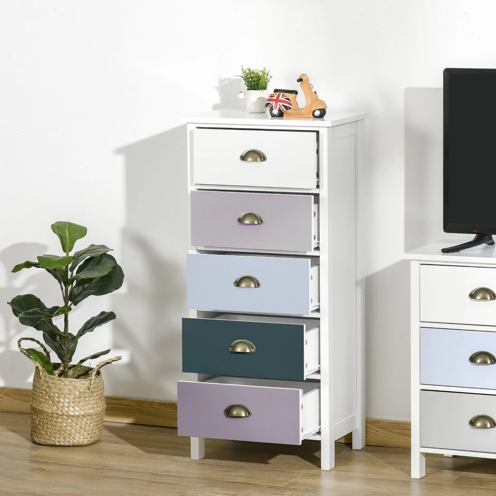 Cassettiera 5 cassetti multicolore ¨C Xylo ¨C maniglie metallo conchiglia MDF 45x30x95cm