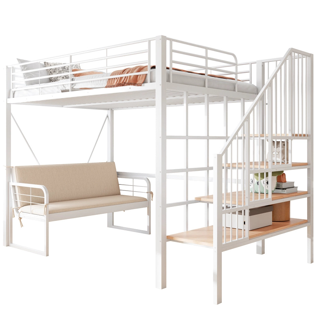 Letto a castello 140x200 cm con scala contenitore e divano sfoderabile