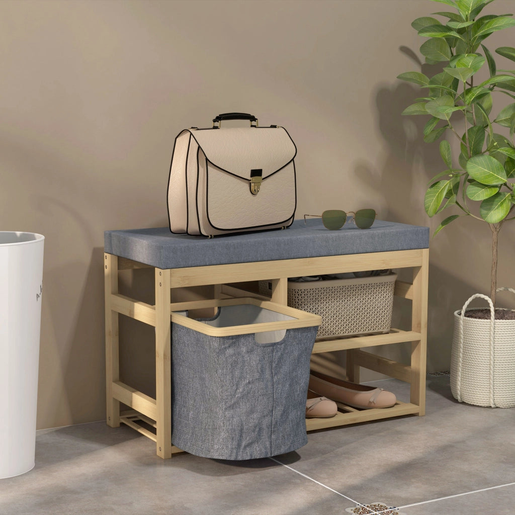 Scarpiera con Seduta ¨C Minimal ¨C Legno Naturale 69x30x45 cm