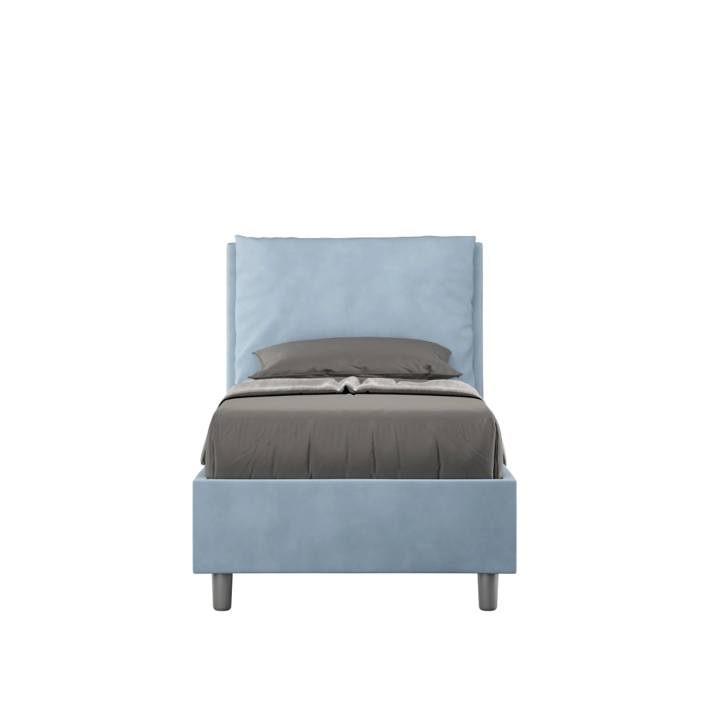 BS COM Letto singolo senza rete imbottito 90x190 microfibra azzurro