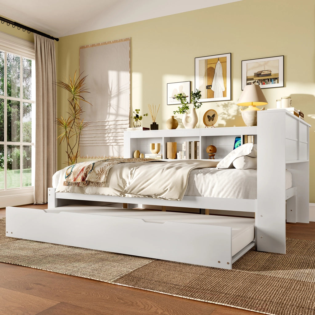 LETTO DIVANO estraibile 140x200 cm bianco con prese e 2 USB