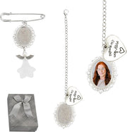 Fotobedel ebroche con vetrina di cristallo in scatola regalo. Dopbedel e decorativo, regalo commemorativo.