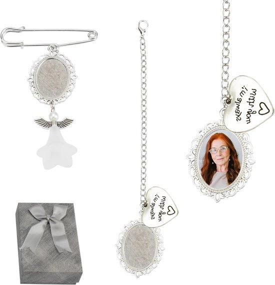 Fotobedel ebroche con vetrina di cristallo in scatola regalo. Dopbedel e decorativo, regalo commemorativo.
