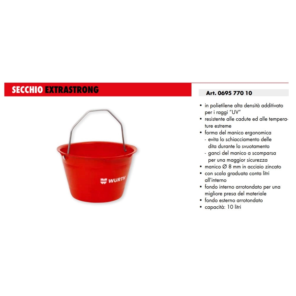 Wurth 5pz secchio per muratore extrastrong colore rosso