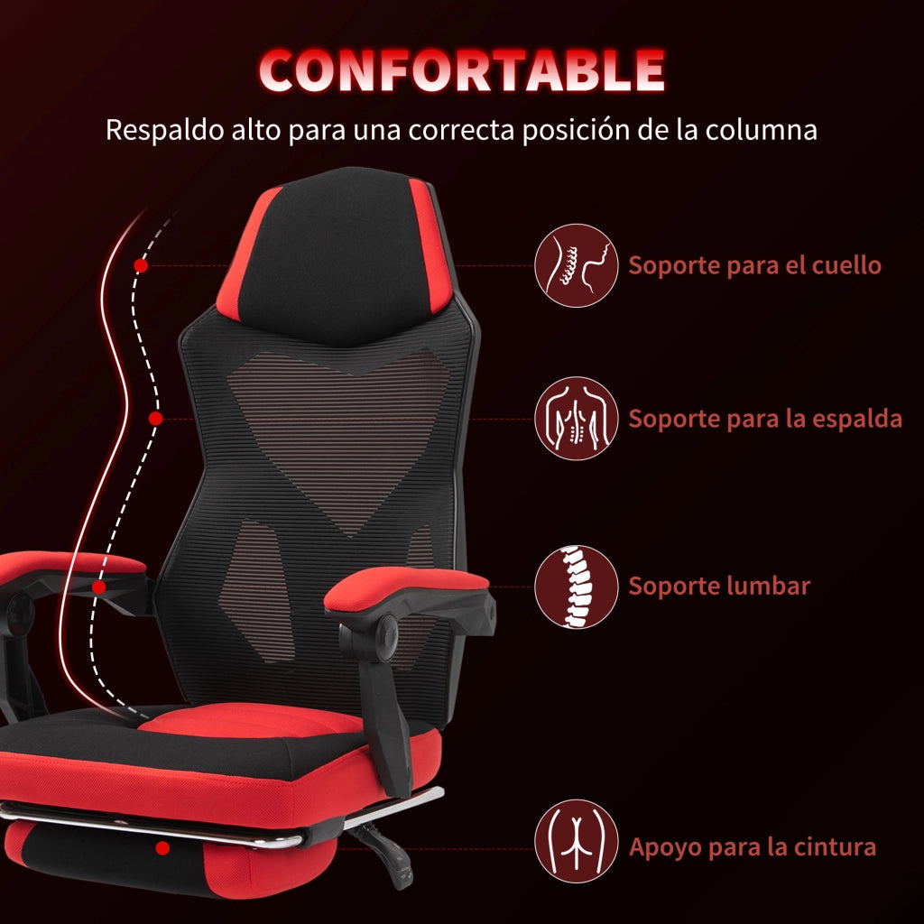 Sedia da Ufficio con Schienale Regolabile ¨C Minimal ¨C 58x63x112-122 cm Rosso e Nero