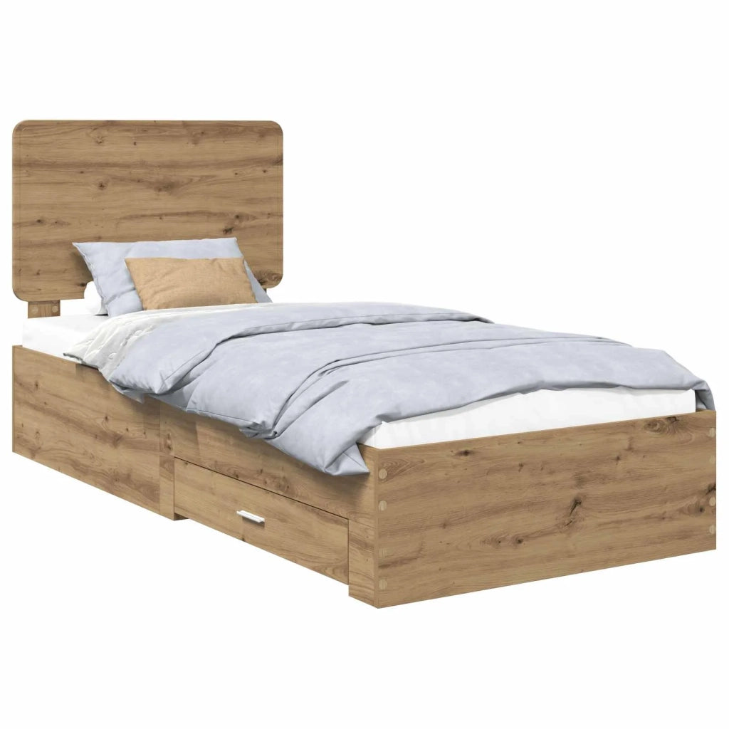 Letto singolo | Letto per adulti | Struttura del letto con testiera Rovere artigianale 90 x 200 cm