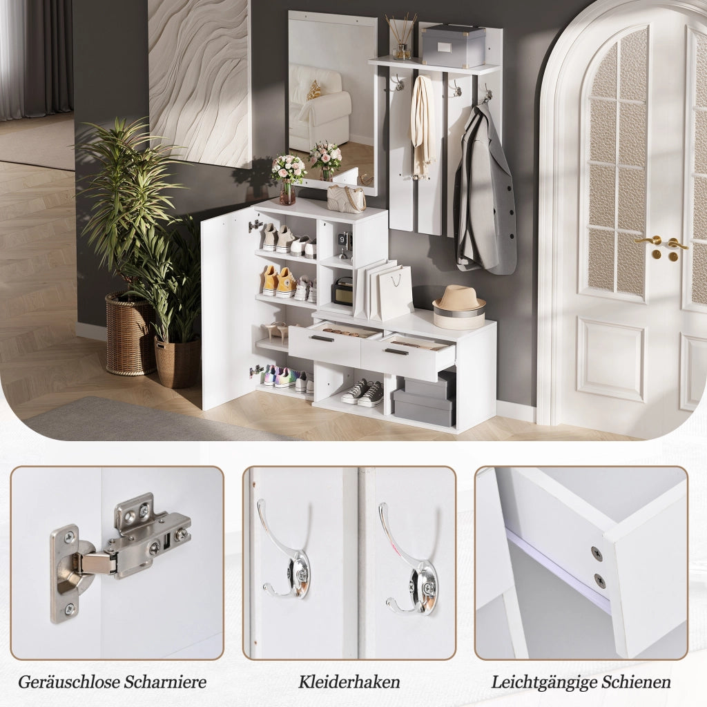 ARMADIO INGRESSO con specchio 120 x 35 x 175,5 cm bianco MDF