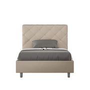 Letto una piazza e mezza con rete imbottito 110x210 similpelle tortora Priya