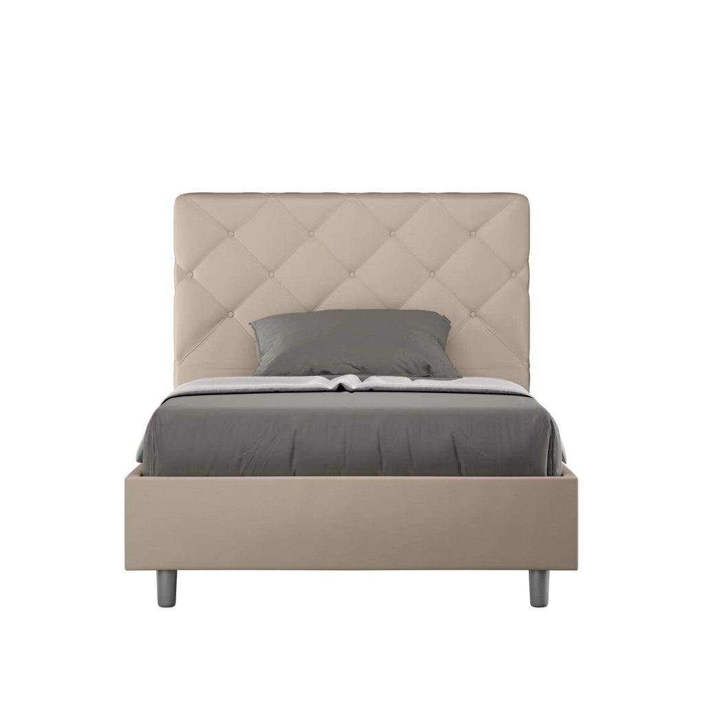 Letto una piazza e mezza con rete imbottito 110x210 similpelle tortora Priya