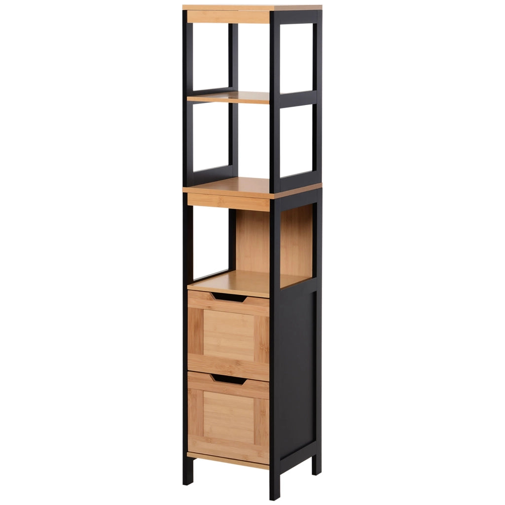 Armadio Bagno Alto con Ripiani e Cassetti ¨C Minimal ¨C 30x30x144 cm Nero e Naturale