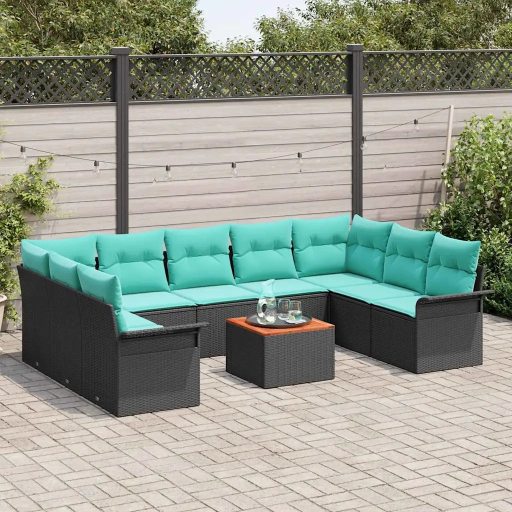 Set Divano da Giardino 10 pcs Nero e Turchese polyrattan 3356044