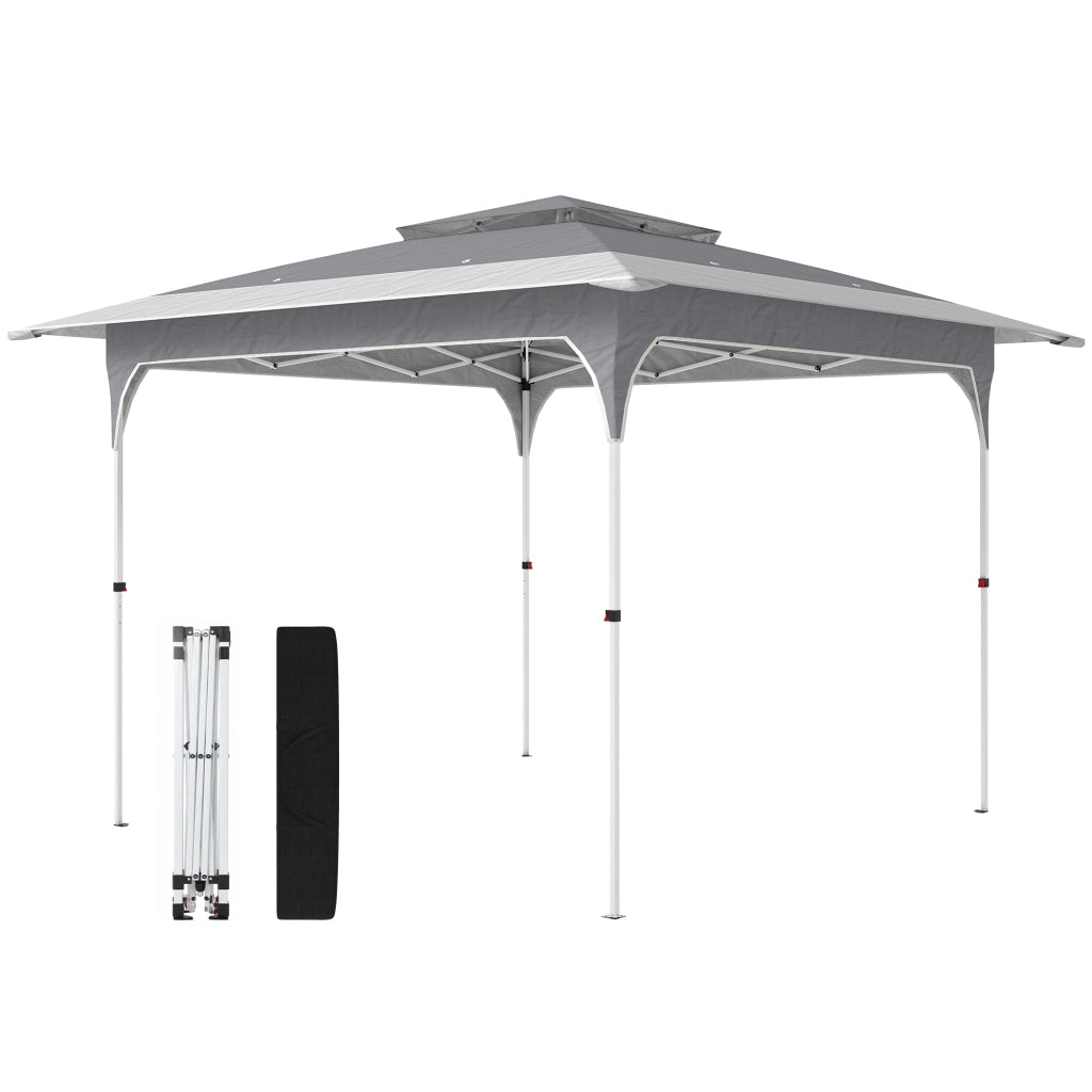 Gazebo Pieghevole Pop Up 3.5x3.5m ¨C Xylo ¨C Doppio Tetto Metallo Tessuto Oxford Grigio Scuro