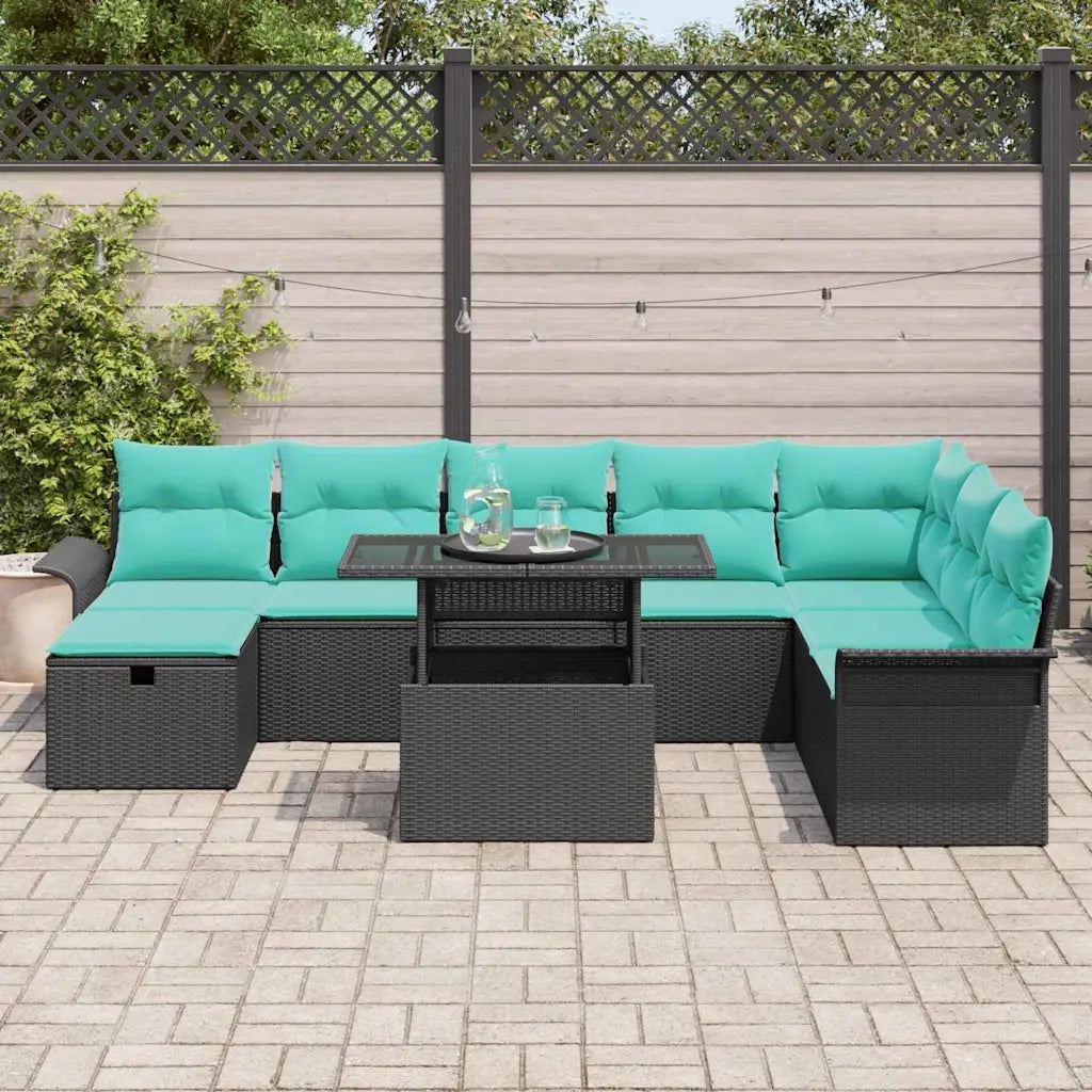 Set Divano da Giardino con cuscino 9 pcs Nero Poly Rattan 3361035