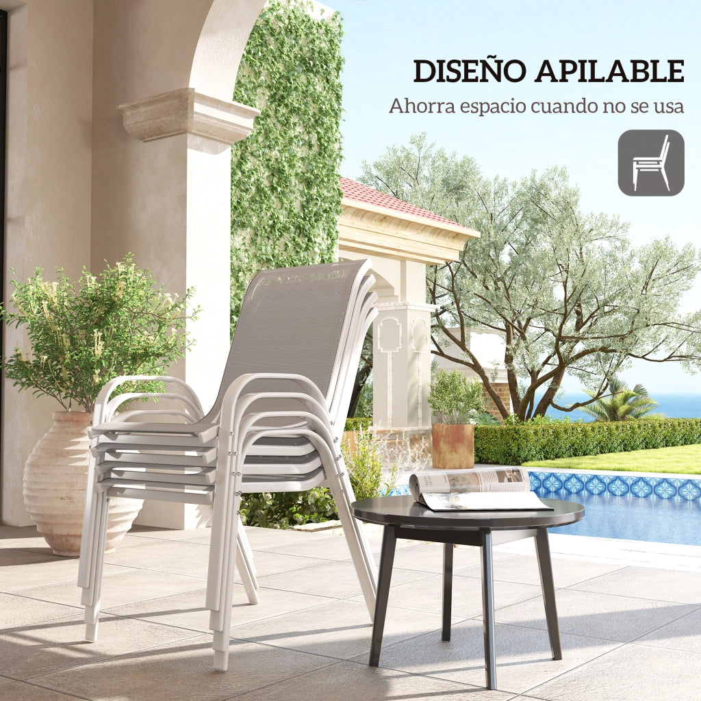 Set 4 Sedie da Giardino Apilabili con Schienale Alto e Struttura in Acciaio Grigio ¨C Minimal ¨C 44x44x95 cm
