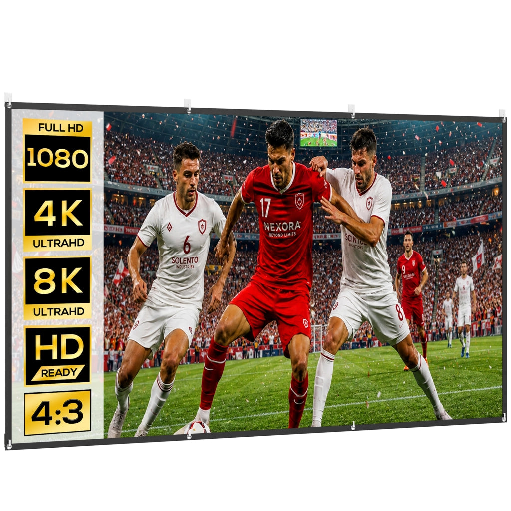 Telo per Proiettore 100" 16:9 HD 4K/8K Pieghevole e Portatile, Antipiega e Lavabile, Doppia Facciata, Bianco