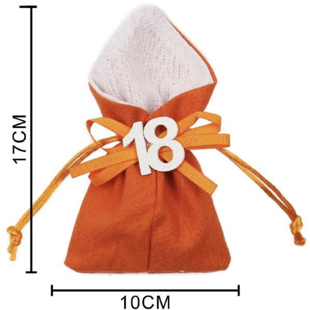 Trade Shop - Set 12pz Sacchetto Colorato Numero 18 Anni Juta 10x13cm Bomboniera Portaconfetti -