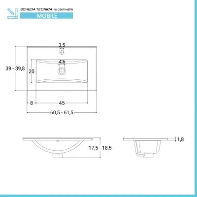 Mobile bagno a terra 60 cm rovere tropea con 1 anta lavabo e specchio  Martha