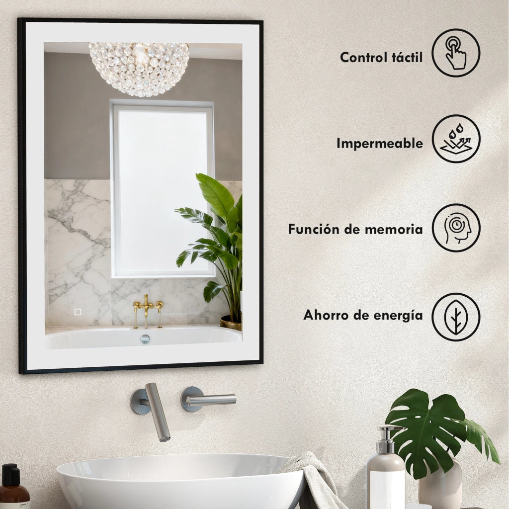 Specchio da Bagno con Luce LED 80x60 cm ¨C Xylo ¨C 3 Colori Funzione Antivaho IP44