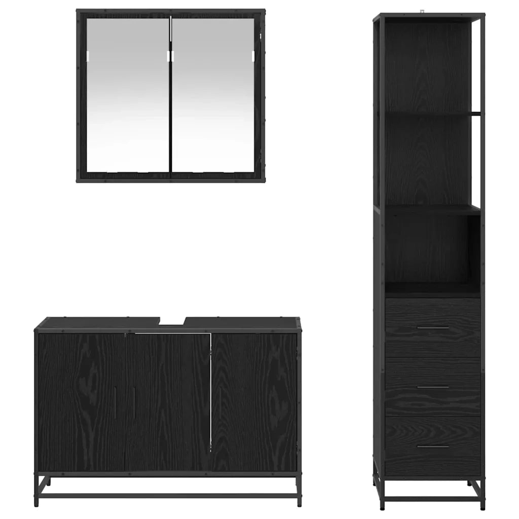 Set di mobili per il bagno 3 pcs Rovere Nero Legno multistrato 3402455
