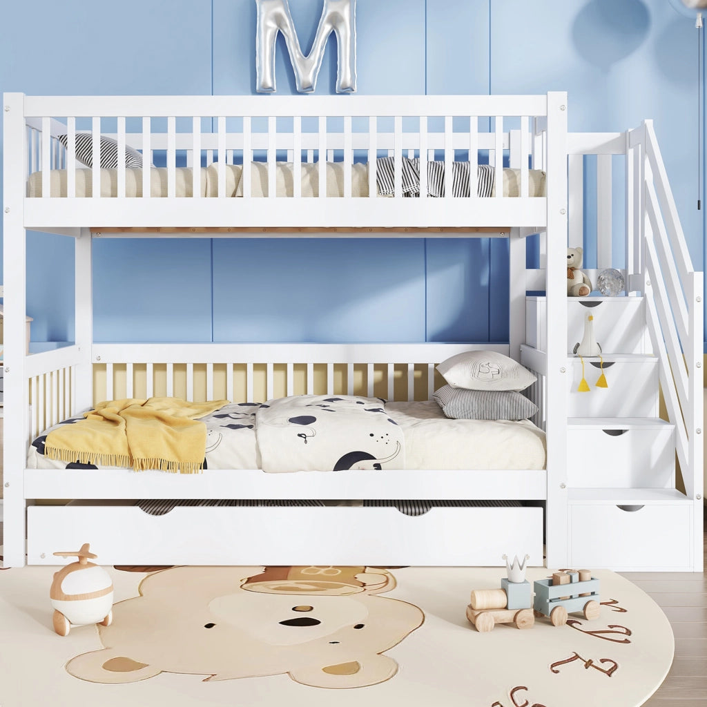 LETTO A CASTELLO con letto estraibile 90x200/190 cm in pino e MDF bianco