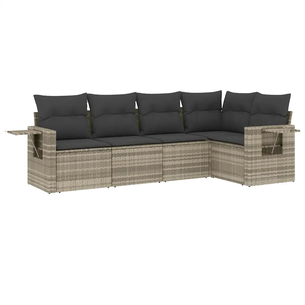 Set Divano da Giardino 5pz con Cuscini Grigio Chiaro Polyrattan