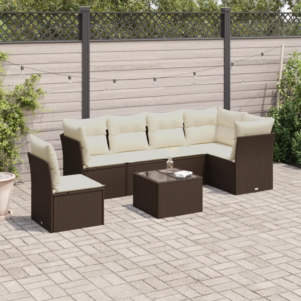 Set Divani da Giardino 6 pz con Cuscini Marrone in Polyrattan