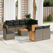 Set Divano da Giardino 9 pz con Cuscini Grigio in Polyrattan