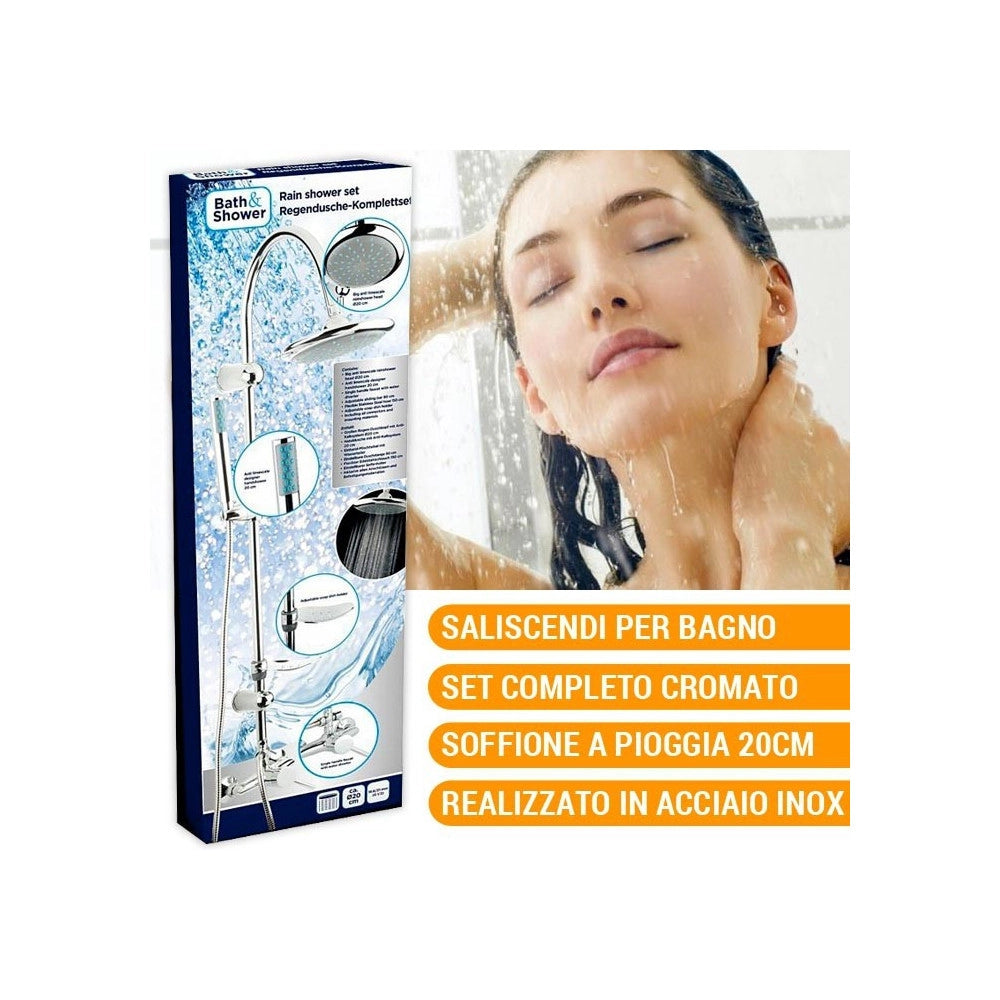 Trade Shop - Saliscendi Completo Asta Doccia Doccetta Anticalcare Acciaio Inox 22x3,2cm Cromo -