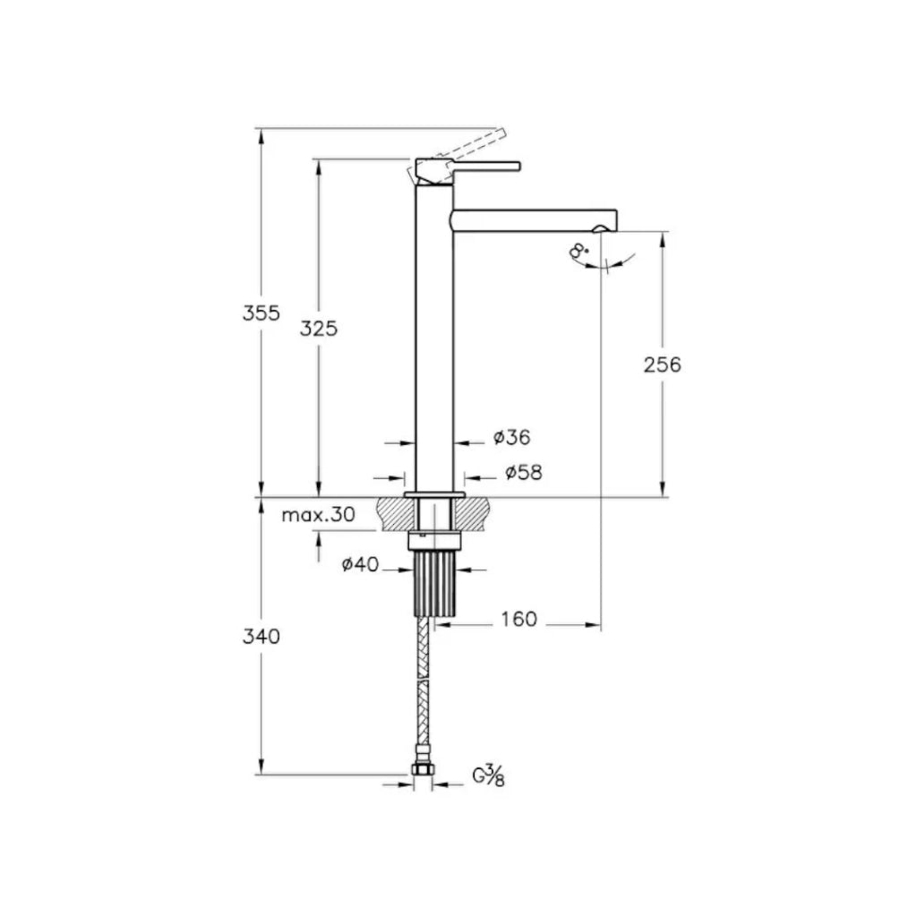 MISCELATORE ALTO LAVABO ORIGIN H256MM CROMO