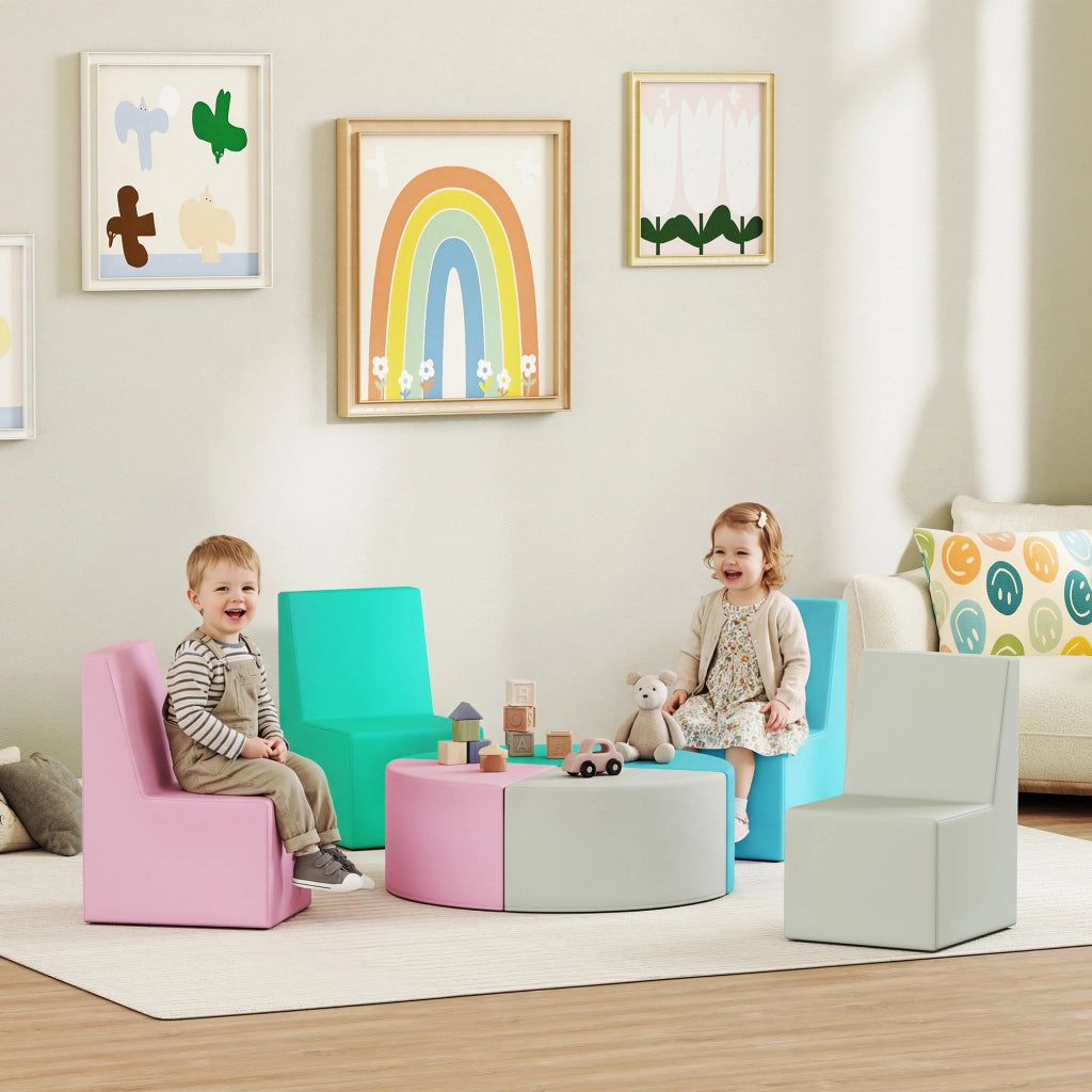 Set Motricit¨¤ Bambini 8 Pezzi ¨C Xylo ¨C Tavolo Sedie Moduli Morbidi Multicolore