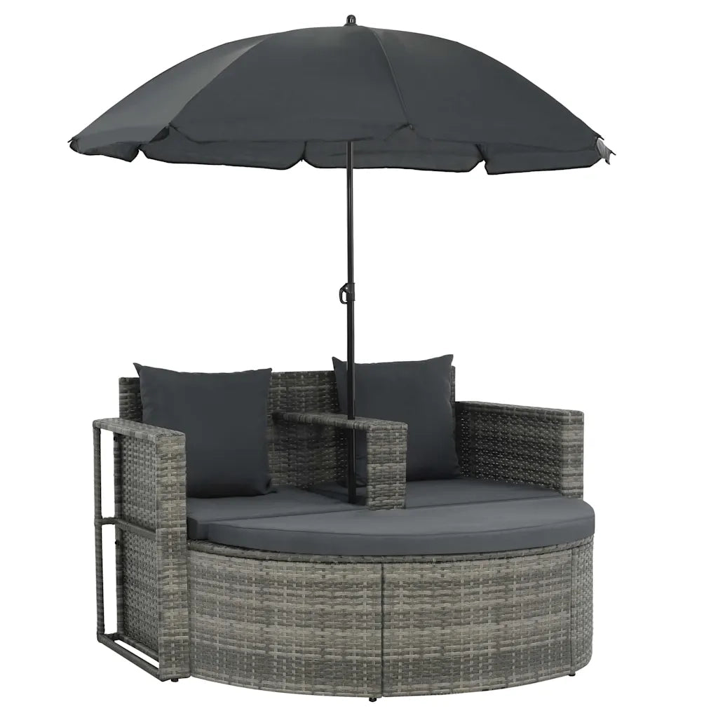 Divano da Giardino 2 Posti Cuscini Ombrellone Grigio Rattan PE