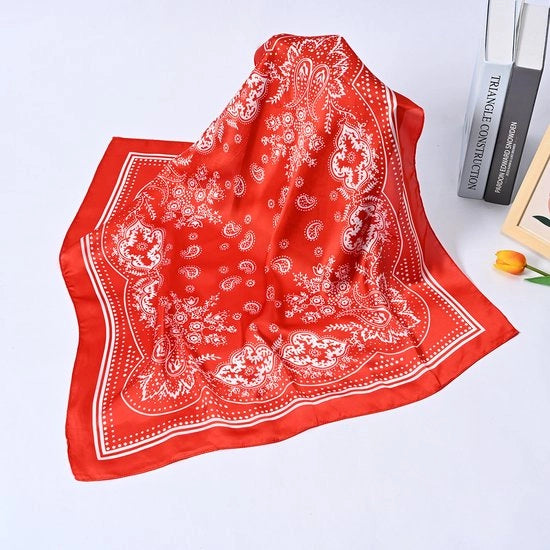 Sciarpa Donna - Sciarpa in Tela di Moda - Foulard Quadrato - Sciarpa Vintage in Seta per Capelli - Cintura per Capelli - Sciarpa Soffice - Sciarpa a Fiore di Cacau in Moda - Unisex - 70x70cm - Rosso