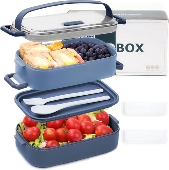 Borsa da Picnic 1600 ML, 2 in 1 con 3 Ciotole, Borsa per Snack con Cucchiaio, Ideale per Adulti e Bambini, Ciotola per Scuola, Picnic, Viaggi