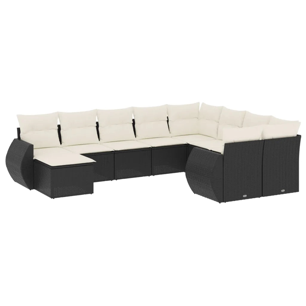 Set Divani da Giardino 10pz con Cuscini in Polyrattan Nero