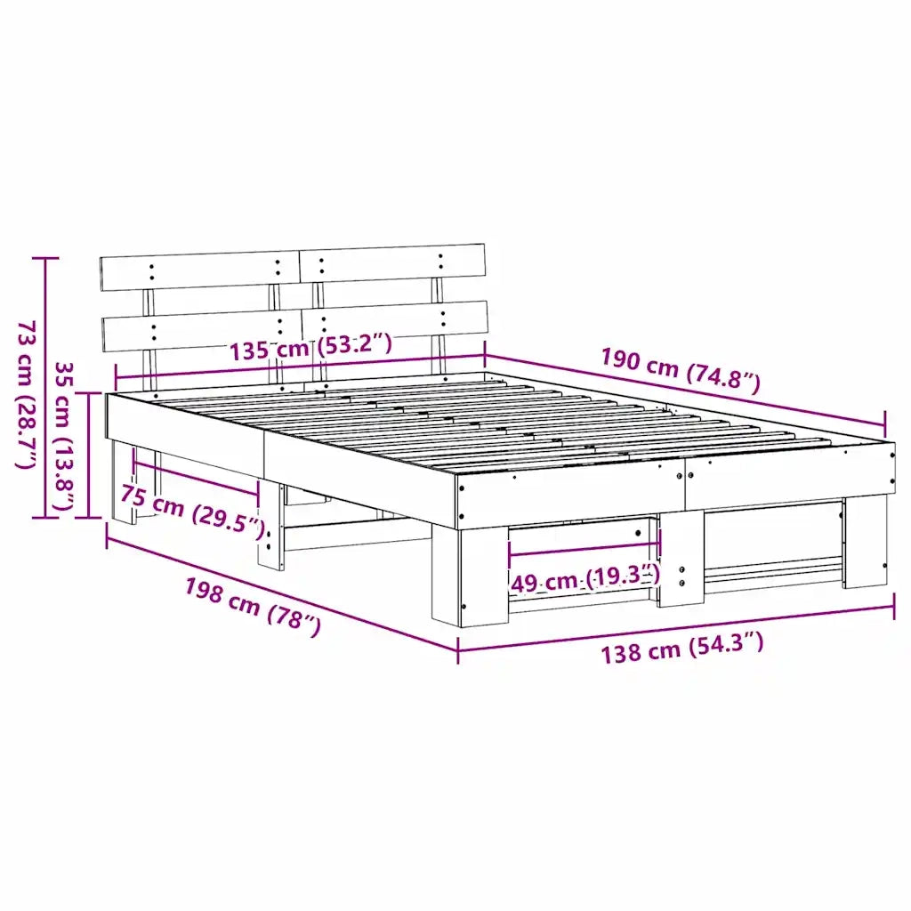 Letto matrimoniale | Letto per adulti | Struttura del letto Bianco 135 x 190 cm Pino massello