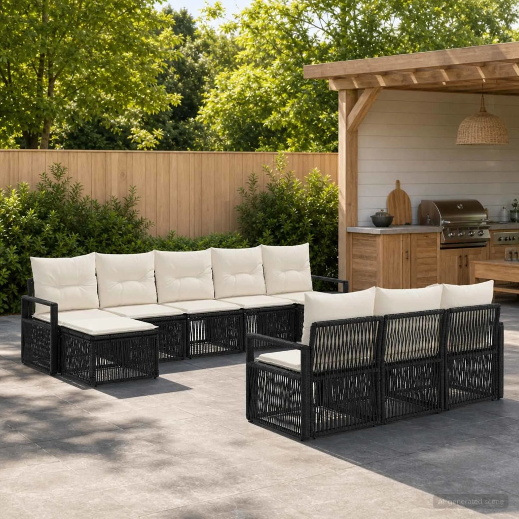 Set Divano da Giardino 10 pz Nero polyrattan 3435844