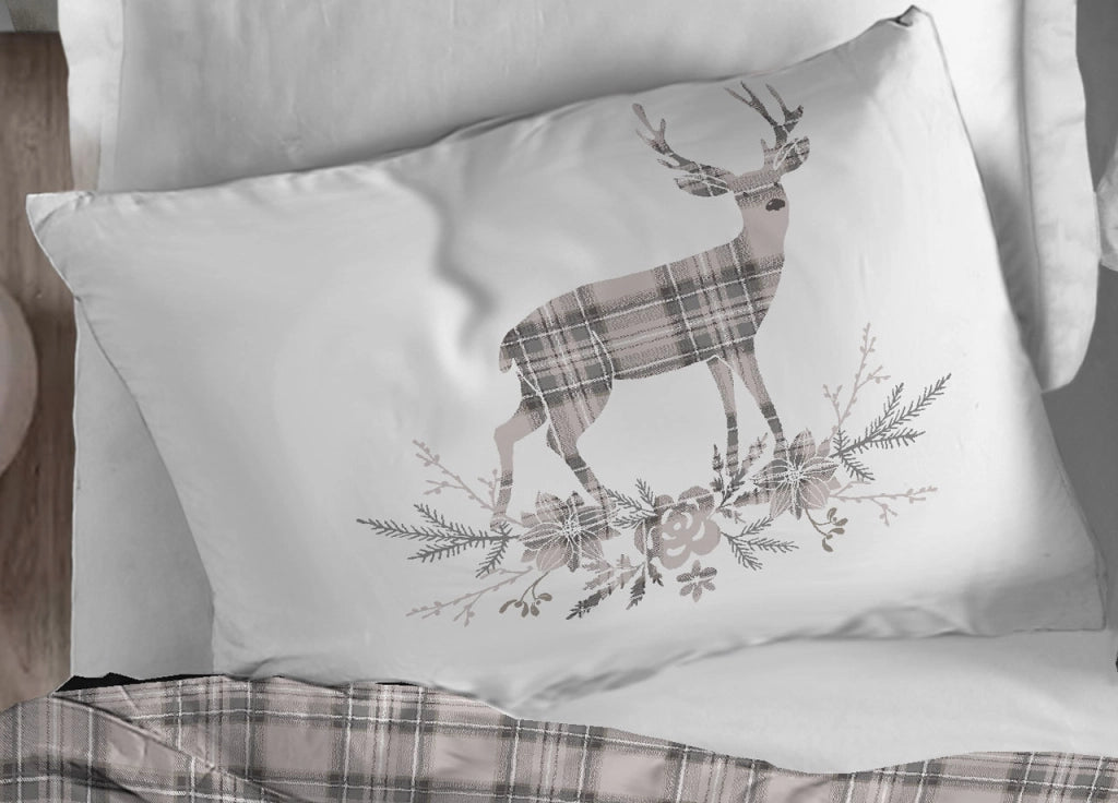 Copripiumino Sacco Piumone Cotone Flanella Pensieri Delicati Dis. Tartan Cervo - Singolo - Beige
