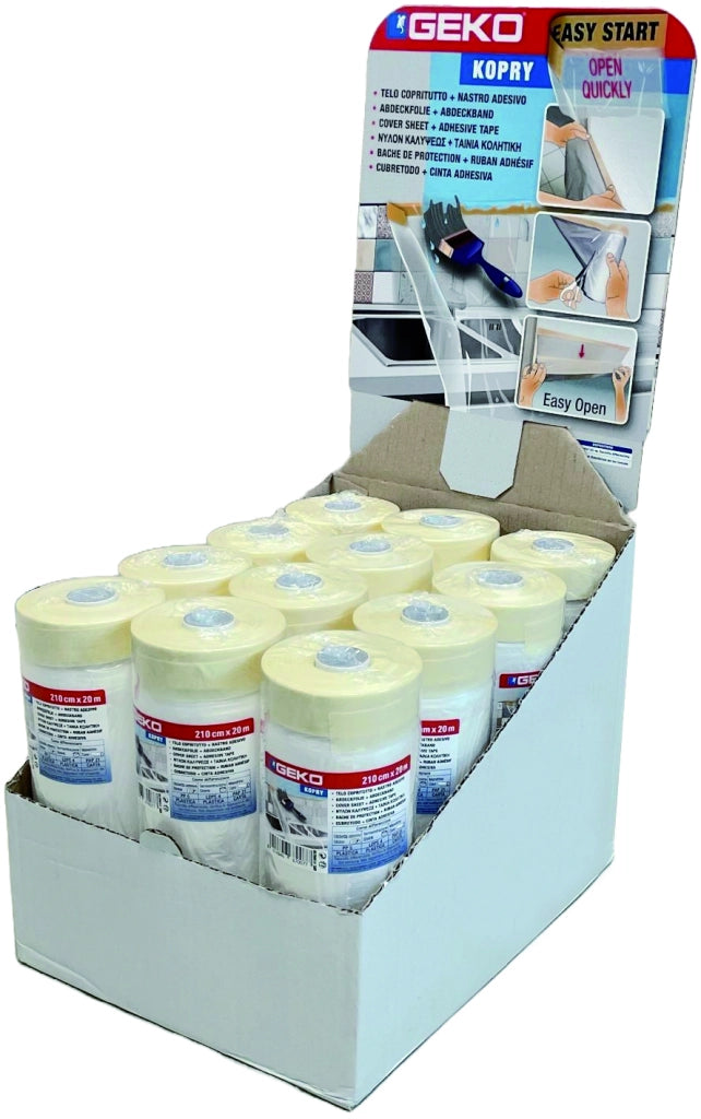 FILM PER MASCHERATURA + NASTRO ADESIVO CM.210 X 20 MT espositore 12 pezzi