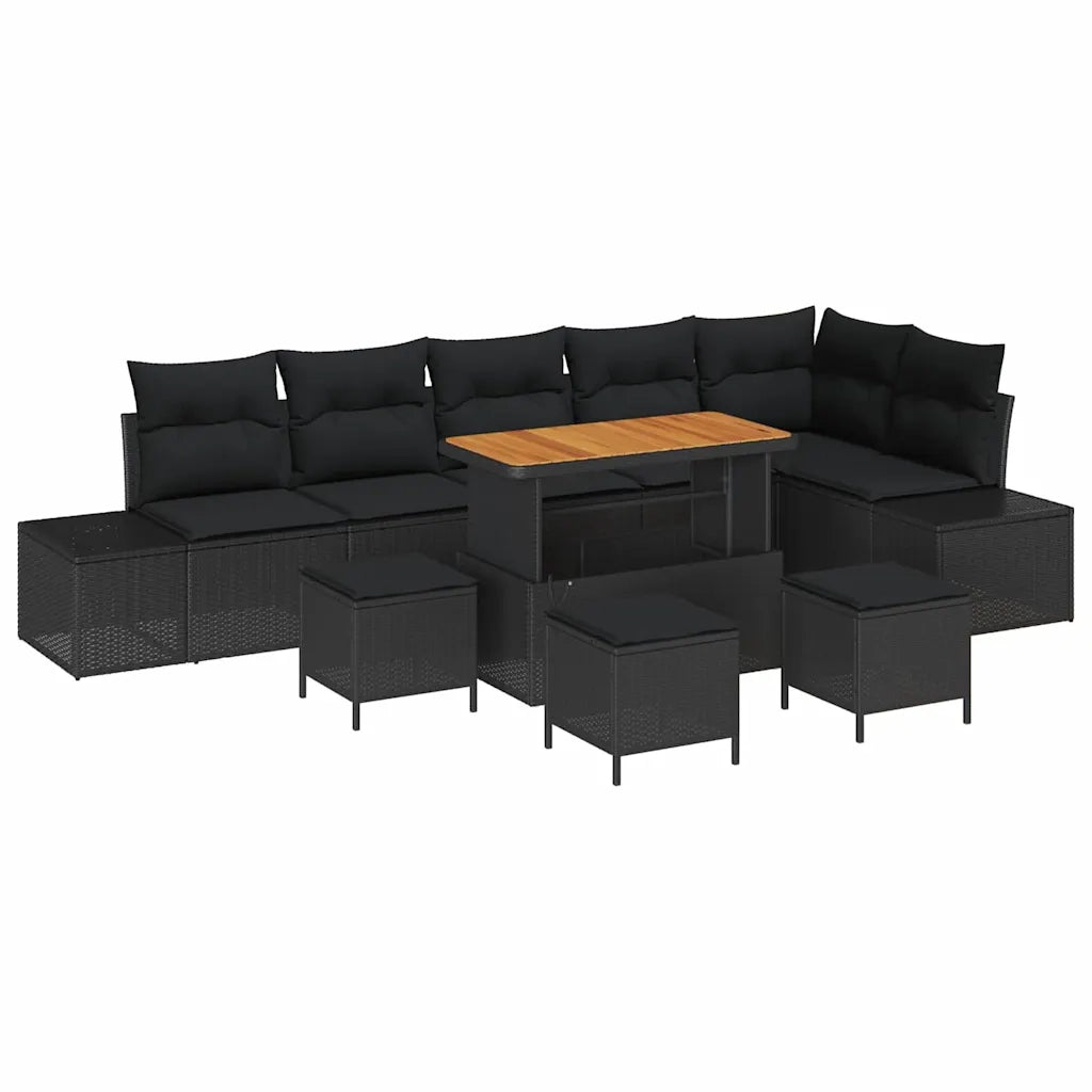 Set Divano da Giardino con cuscino 10 pcs Nero Poly Rattan