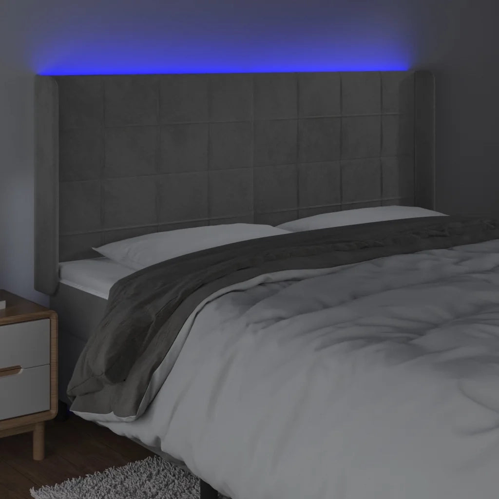 Testiera a LED Grigio Chiaro 183x16x118/128 cm in Velluto 3124108