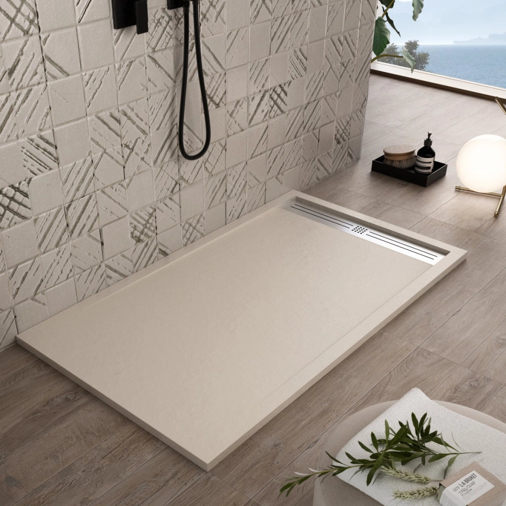 Piatto doccia in marmoresina crema effetto pietra cemento relax, misura 70x100