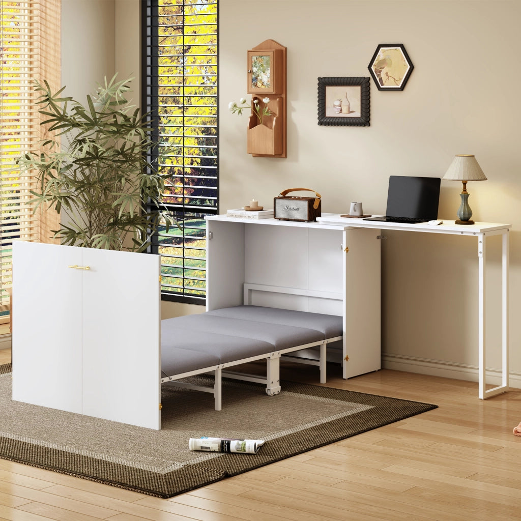 Letto pieghevole con scrivania materasso girevole e ruote risparmiante spazio ideale per camere da letto piccole ospiti e home office