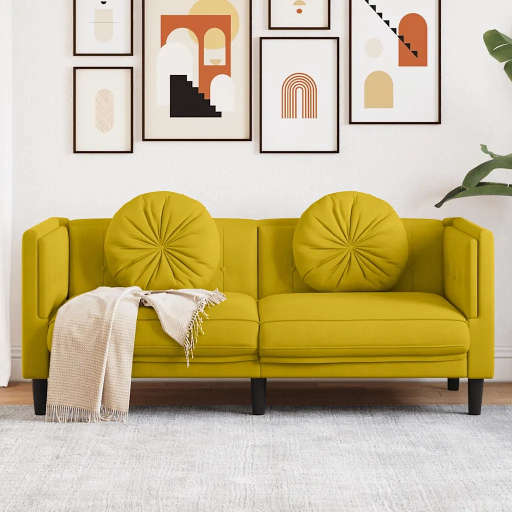 Divano a 2 Posti con Cuscini-Sofa 2 Posti con Cuscini Giallo in Velluto