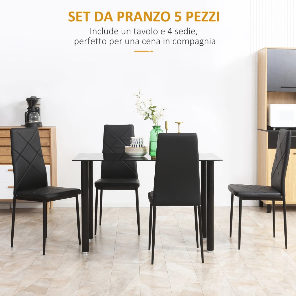 Tavolo da Pranzo con 4 Sedie Imbottite ¨C zephmum ¨C Piano Vetro Nero