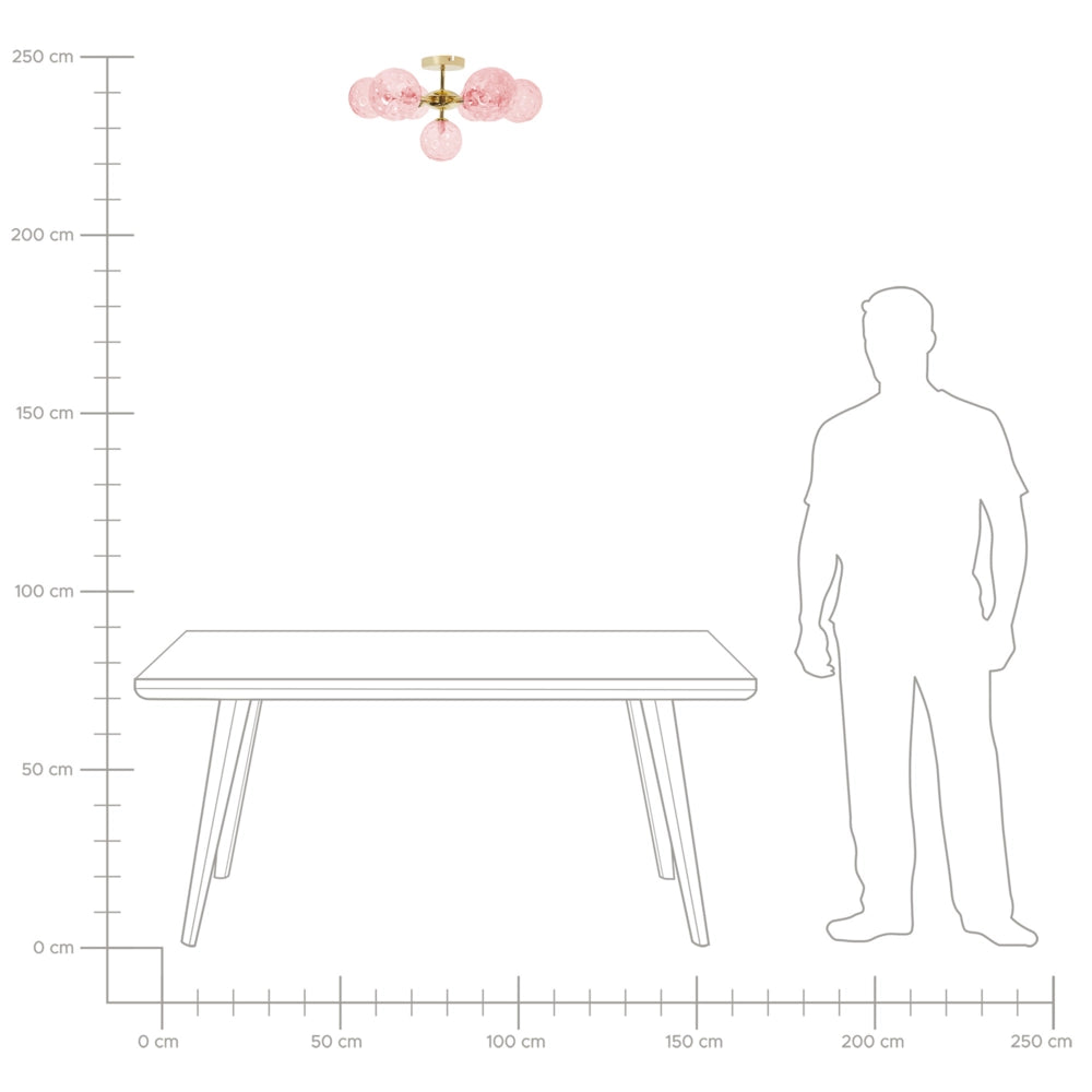 Lampadario in vetro 7 luci rotonde rosa metallizzato stile moderno