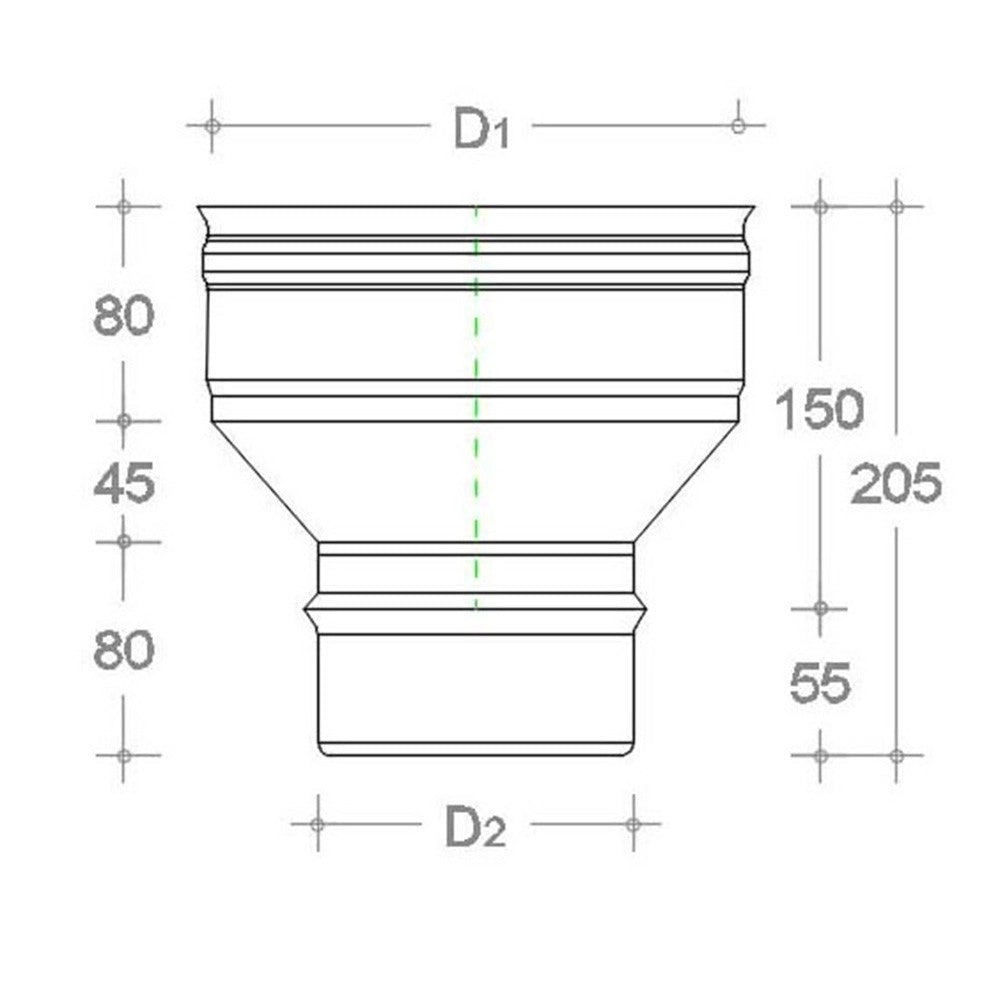 Aumento inox da m 130 a f variabile spessore 6 decimi aisi 304, diametro 180mm